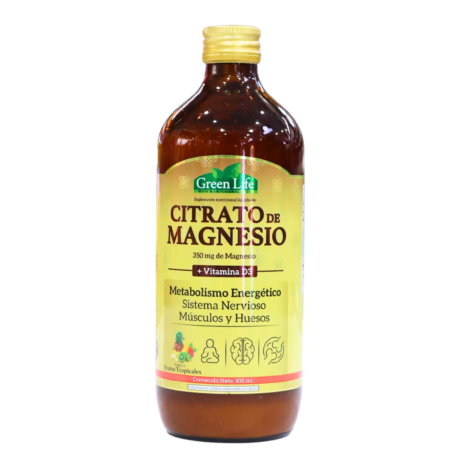 Presentación de CITRATO DE MAGNESIO 350 MG + VIT D3 500ML – GREEN LIFE