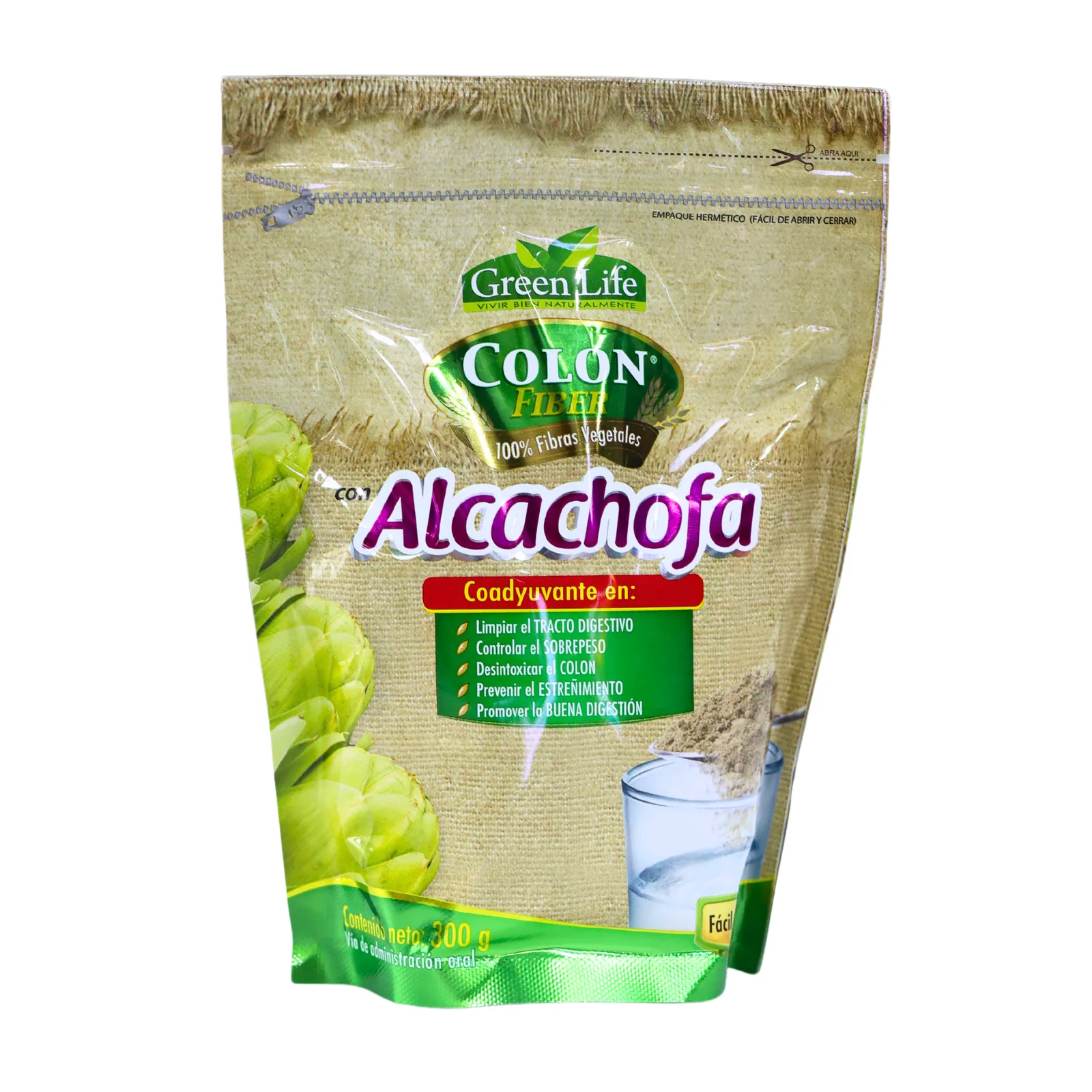Presentación de COLON FIBER + ALCACHOFA 300 GR – GREEN LIFE