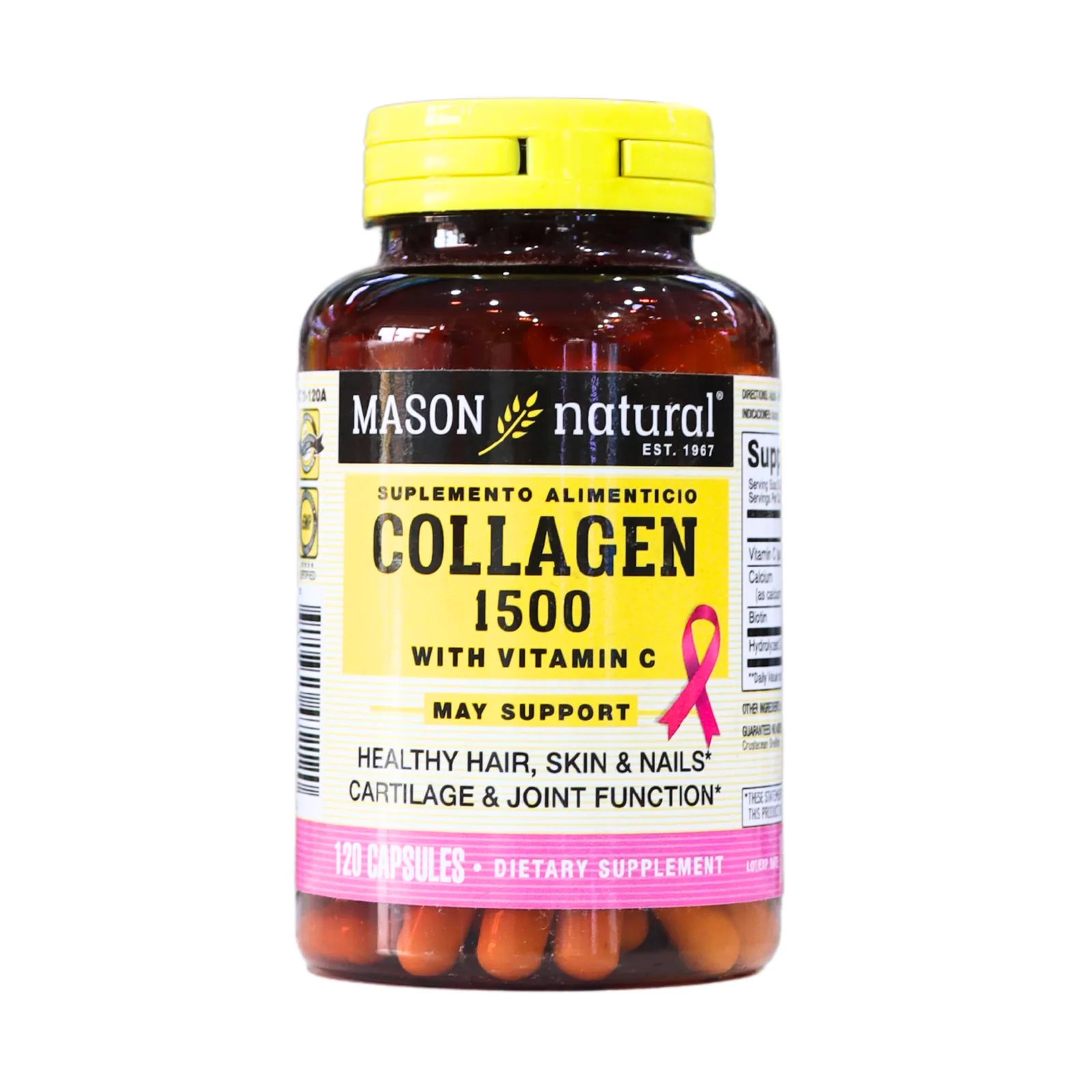 Presentación de COLLAGEN 1500MG CON VITAMINA C 120 CÁPSULAS – MASON VITAMINS