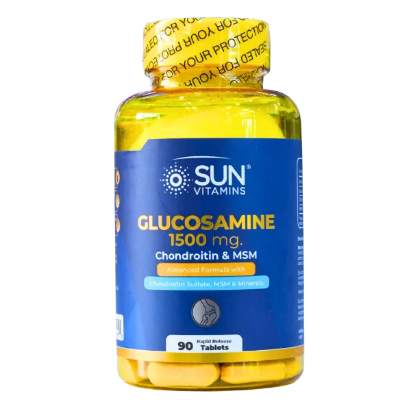 Presentación de GLUCOSAMINE 1500 MG 90 TABLETAS – SUN VITAMINS
