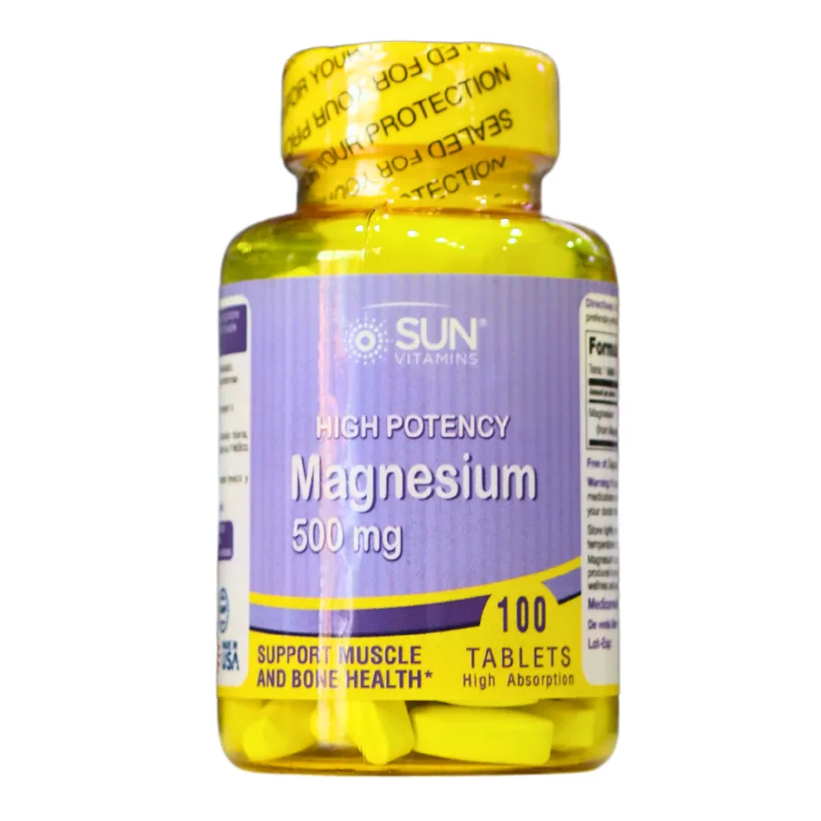 Presentación de MAGNESIUM 500 MG 100 TABLETS – SUN VITAMINS