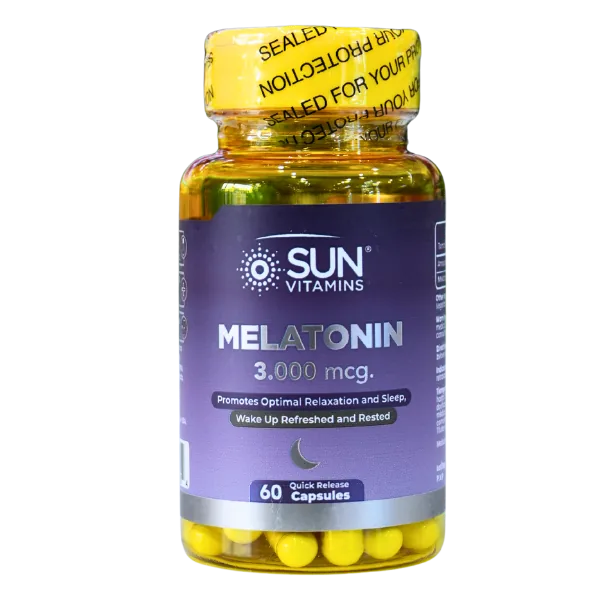 Presentación de MELATONIN 3000 MCG 60 CAPSULES – SUN VITAMINS