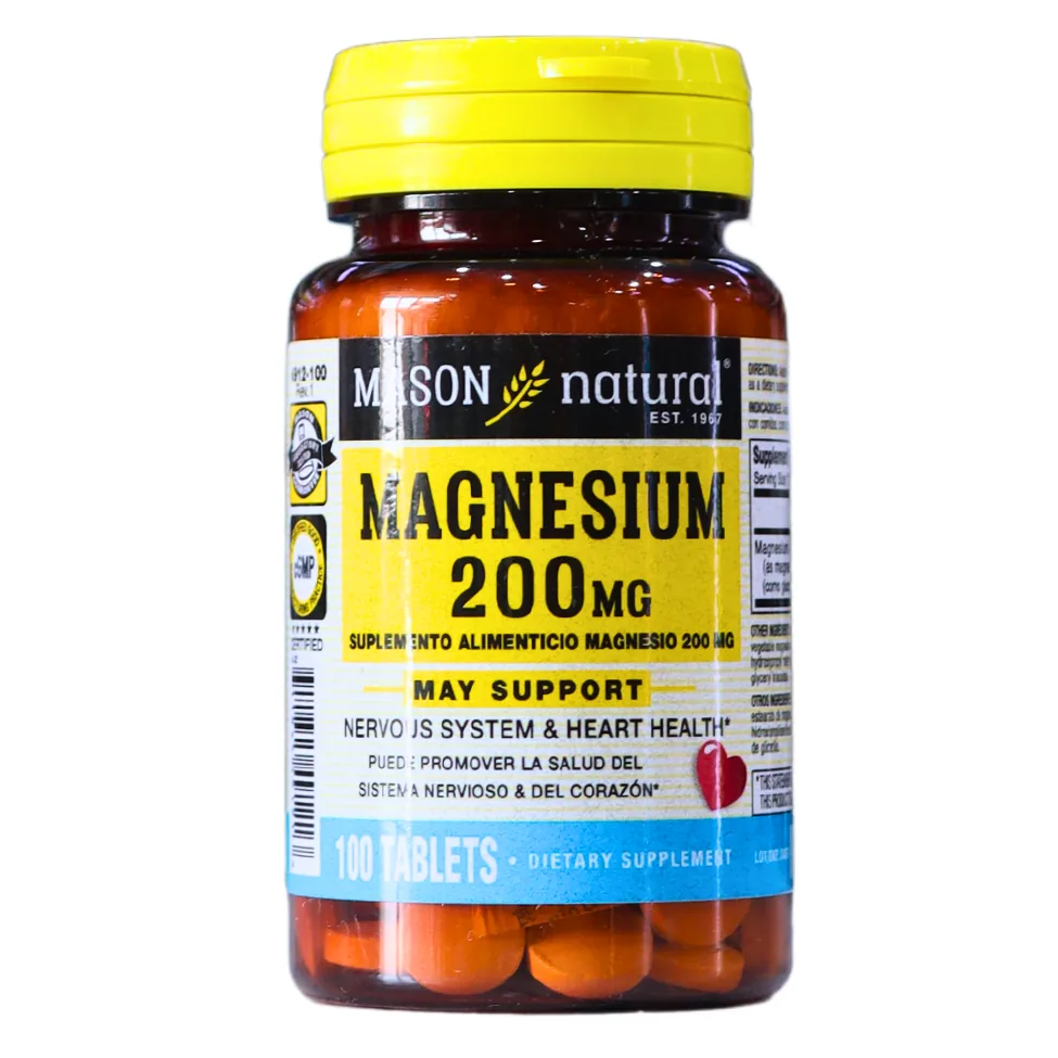 Presentación de MAGNESIUM 200 MG 100 TABLETS – MASON VITAMINS