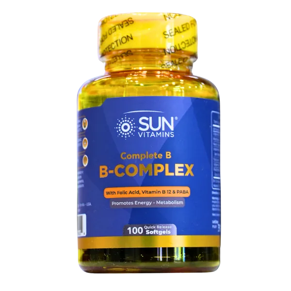 Presentación de B COMPLEX + ACIDO FÓLICO 100 SOFTGELS – SUN VITAMINS