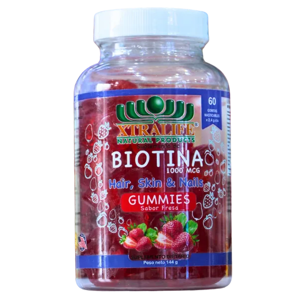 Presentación de BIOTINA SABOR FRESA + 60 GOMITAS – XTRALIFE
