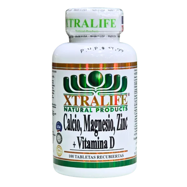 Presentación de CALCIO, MAGNESIO, ZINC + VITAMINA D + 100 TAB – XTRALIFE